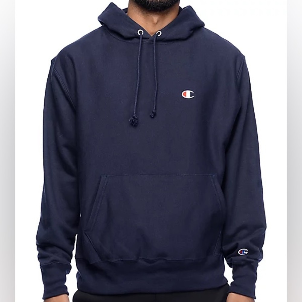 Champion Reverse Weave Pullover Hoodie Navy Blue Men's Size Small - Picture 1 of 4